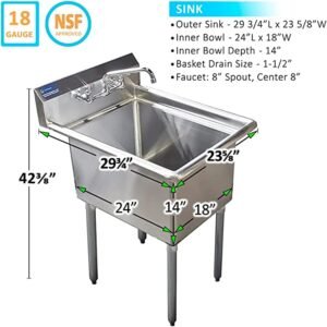 Express Kitchquip Stainless Steel One Compartment Laundry Utility Room Mop Sink With Faucet - Nsf - Image 6