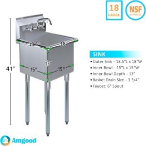 Express Kitchquip Stainless Steel One Compartment Laundry Utility Room Mop Sink With Faucet - Nsf - Image 3