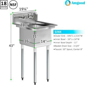 Express Kitchquip Stainless Steel One Compartment Laundry Utility Room Mop Sink With Faucet - Nsf - Image 2