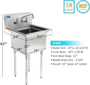 Express Kitchquip Stainless Steel One Compartment Laundry Utility Room Mop Sink With Faucet - Nsf - Image 4