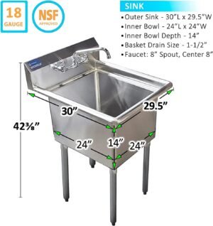 Express Kitchquip Stainless Steel One Compartment Laundry Utility Room Mop Sink With Faucet - Nsf - Image 5