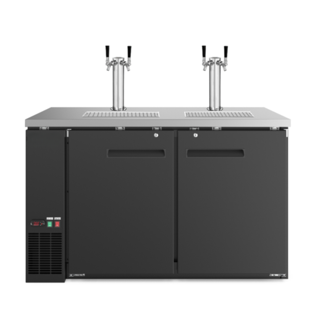 Cdd-60 60&Quot; Black 4 Tap Refrigerated Direct Draw Beer Dispenser 1 Cdd-60 60&Quot; Black 4 Tap Refrigerated Direct Draw Beer Dispenser Front View