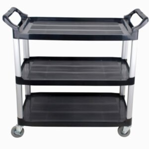 33&Quot; X 16&Quot; Black Three Shelf Utility Trolley Cart Front View