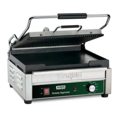 Double Commercial Panini Press w/ Cast Iron Grooved & Smooth Plates, 120v