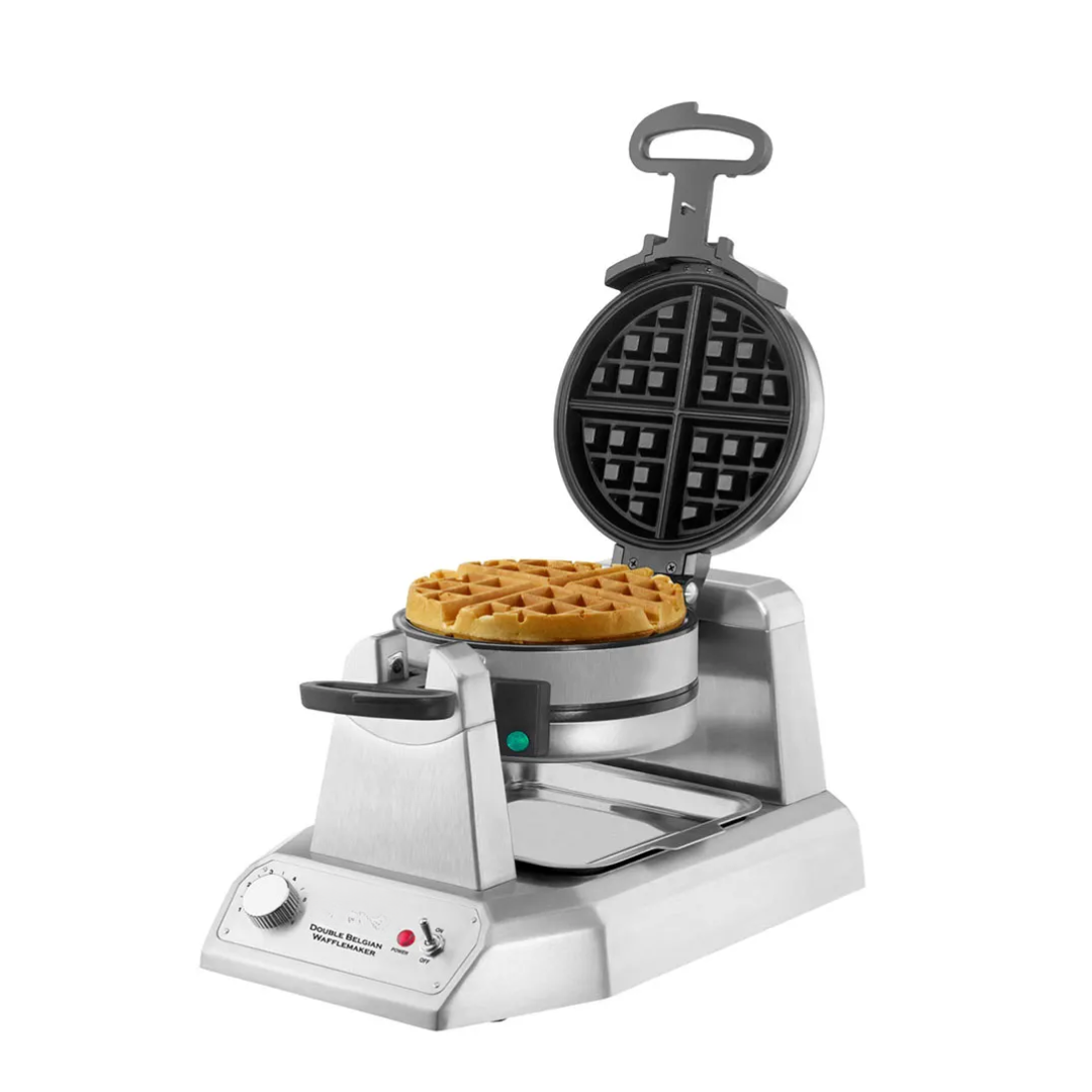 Ww200 Double Classic Belgian Waffle Maker W/ Cast Aluminum Grids 4 Close-Up Of Ww200 Control Knob, Alarm Light, And Drip Tray