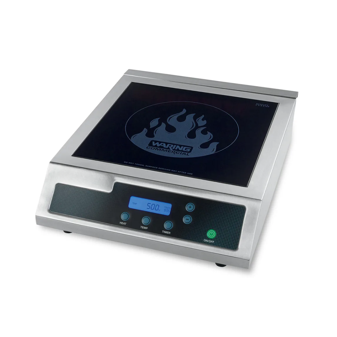 Wih400 Countertop Induction Cooktop W/ (1) Burner, 120V/1Ph 5 Hand Placing A Small Item (Not A Pan) On The Cooktop, With An Error Light Indicated (Or A Graphic Showing Pan Detection).