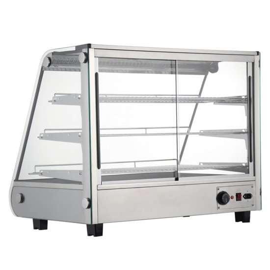 Heated Stainless Steel Countertop Display Case With Front Slanted Glass 4 Detailed Shot Of The Adjustable Temperature Controller And Temperature Display Panel.