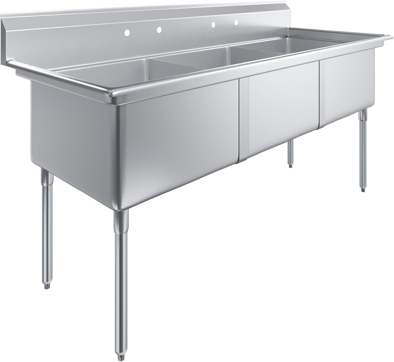 78&Quot; X 30&Quot; Stainless Steel Three Compartment Sink With 24&Quot; X 24&Quot; X 14&Quot; Bowls 1 Stainless Steel Three Compartment Sink With 24&Quot; X 24&Quot; X 14&Quot; Bowls | Nsf Certified Commercial Utility Sink With Backsplash, Galvanized Legs &Amp; Adjustable Feet