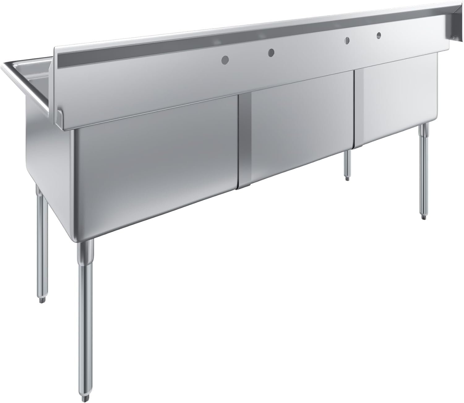 78&Quot; X 30&Quot; Stainless Steel Three Compartment Sink With 24&Quot; X 24&Quot; X 14&Quot; Bowls 7 78&Quot; X 30&Quot; Stainless Steel Three Compartment Sink With 24&Quot; X 24&Quot; X 14&Quot; Bowls - Image 7