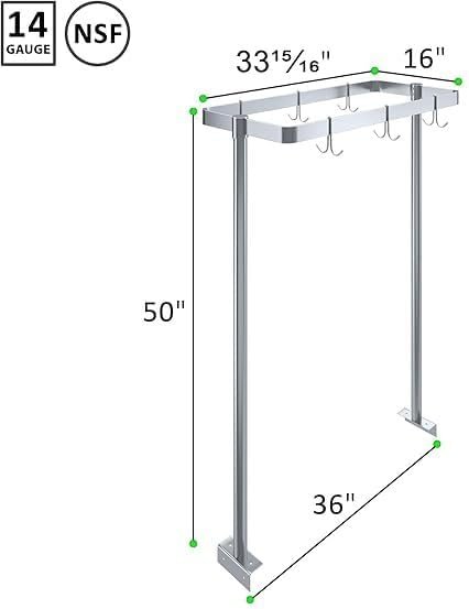 Stainless Steel Table Mounted Pot Rack With 6 Hooks Commercial Kitchen Pot &Amp; Utensil Organizer Nsf Certified 2 Stainless Steel Table Mounted Pot Rack With 6 Hooks Commercial Kitchen Pot &Amp; Utensil Organizer Nsf Certified - Image 2