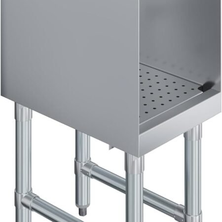 Home 2 10 A Freestanding Commercial Underbar Drainboard Made Of 18-Gauge Stainless Steel. It Features An Embossed, Pitched Work Surface For Fast Glass Drying, A 1-Inch Drain, And A High Three-Sided Backsplash. The Unit Is Supported By Galvanized Steel Legs With Cross-Bracing And Adjustable Bullet Feet For Leveling.