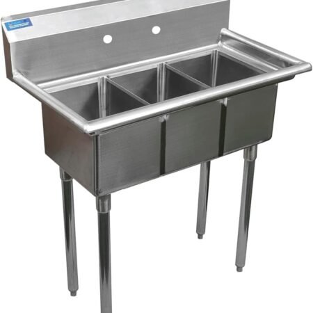 Home 2 10 36 Inch 3 Compartment Stainless Steel Sink – Nsf Commercial Triple Bowl Utility Prep Sink