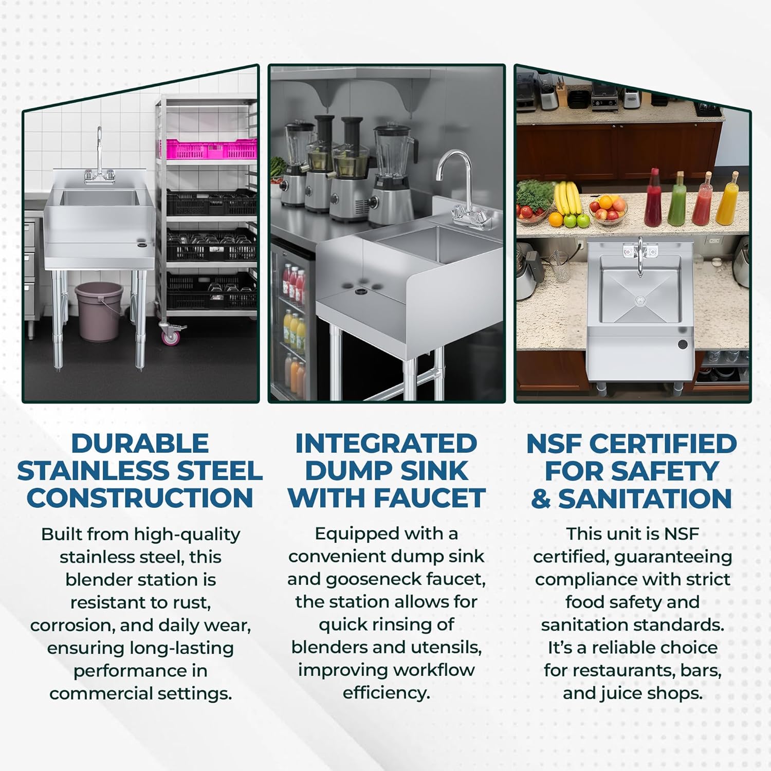 Commercial Blender Station With Dump Sink – 22” X 18” Stainless Steel Nsf Underbar Beverage Prep Sink 4 Commercial Blender Station With Dump Sink – 22” X 18” Stainless Steel Nsf Underbar Beverage Prep Sink - Image 4