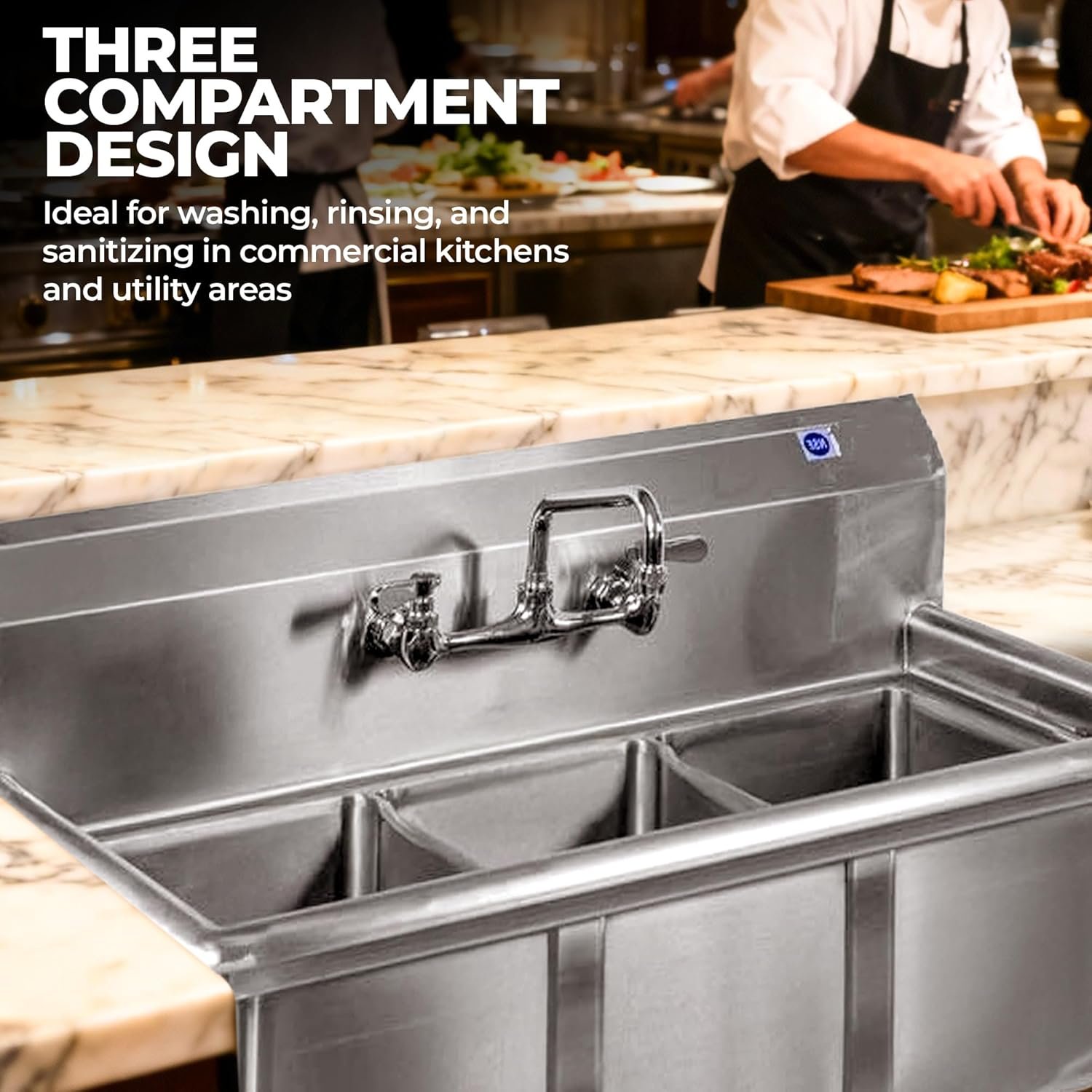 36 Inch 3 Compartment Stainless Steel Sink – Nsf Commercial Triple Bowl Utility Prep Sink 7 36 Inch 3 Compartment Stainless Steel Sink – Nsf Commercial Triple Bowl Utility Prep Sink - Image 7