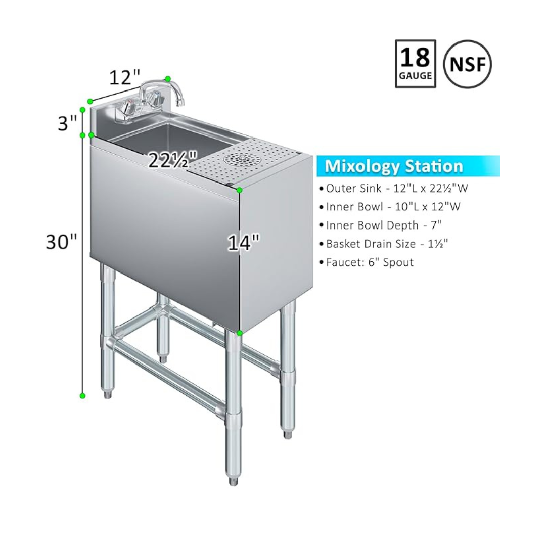 Underbar Mixology Station Stainless Steel Bar Sink With &Amp; Without Glass Rinser Faucet And 3 In. Backsplash 3 A Technical Graphic For A Larger Version Of The 18-Gauge Mixology Station. While The 12&Quot; Width And 30&Quot; Height Remain The Same, This Model Features An Increased 22.5&Quot; Depth And A Larger 10&Quot;X12&Quot; Inner Bowl.