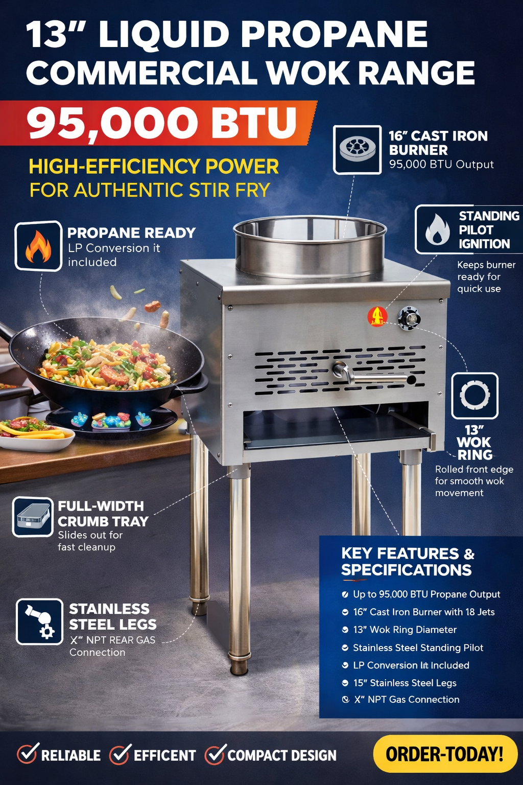 Powerful 13&Quot; Liquid Propane Commercial Wok Range – 95,000 Btu High-Performance Stir Fry Burner 2 Powerful 13&Quot; Liquid Propane Commercial Wok Range – 95,000 Btu High-Performance Stir Fry Burner - Image 2