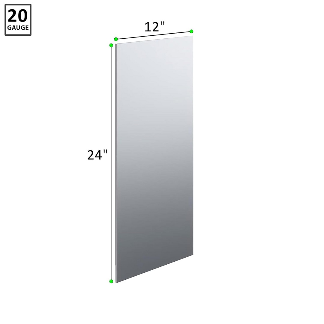 2-Pack 430 Stainless Steel Sheets (12&Quot; X 24&Quot;) – 18-Gauge Metal Plates 3 A 20-Gauge Stainless Steel Sheet With A Vertical Orientation, Measuring 12 Inches By 24 Inches. The Image Features Clear Dimension Lines And A &Quot;20 Gauge&Quot; Label, Showcasing A Smooth Metallic Finish Suitable For Fabrication And Home Projects.