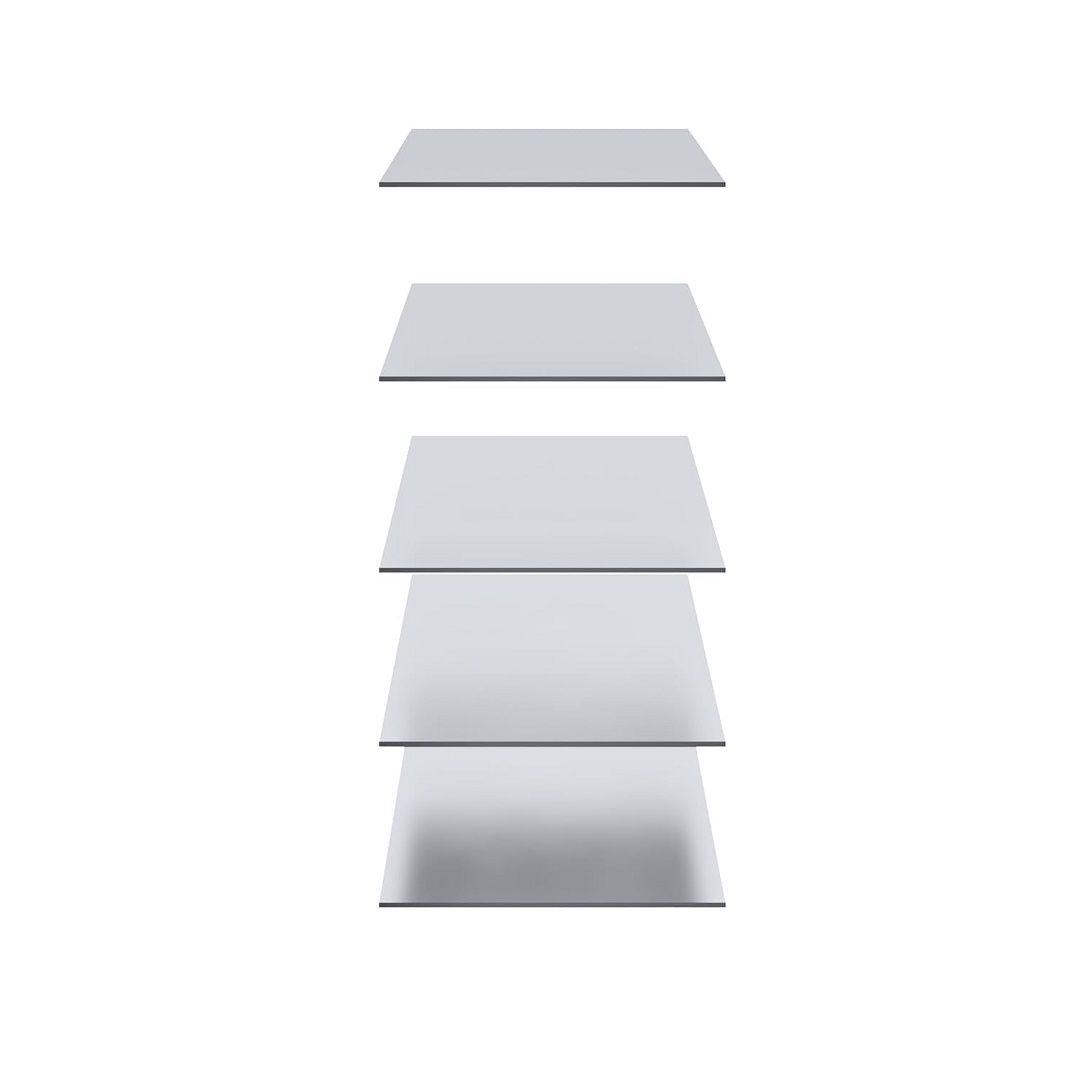 2-Pack 430 Stainless Steel Sheets (12&Quot; X 24&Quot;) – 18-Gauge Metal Plates 6 A Vertical Stack Of Five Rectangular Stainless Steel Sheets Shown From A Top-Down Perspective. The Metal Plates Feature A Clean, Reflective Silver Finish And Are Arranged To Demonstrate Quantity And Uniform Thickness For Commercial Or Home Use.