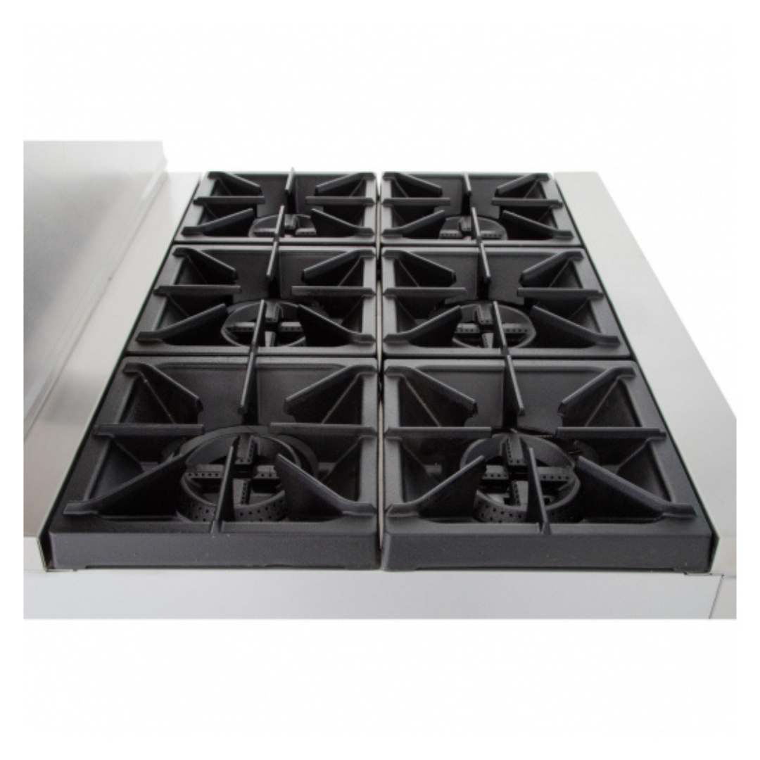 Cookline Cr36-6-36&Quot; 6 Burner Commercial Gas Range With Oven 6 Top-Down Perspective Of A Commercial Gas Range Featuring Six Heavy-Duty Cast Iron Burner Grates. The Image Shows The Professional Cooking Surface And Individual Burner Configurations On A Stainless Steel Body.