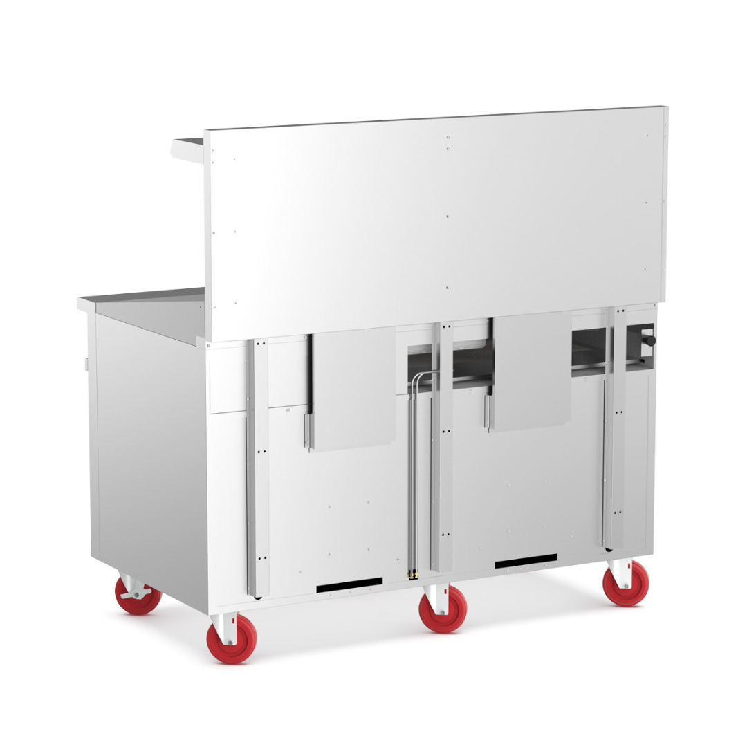 Cookline Cr60-24G-60&Quot; Commercial Range 6 Burner 2 Oven 24&Quot; Flat Griddle 282,000 Btu 4 Stainless Steel Commercial Range Detail Showing A Removable Crumb Tray Extended From Beneath The Control Knobs. The Image Highlights The Sliding Tray Design And The Row Of Silver Control Knobs With Red Indicator Accents.