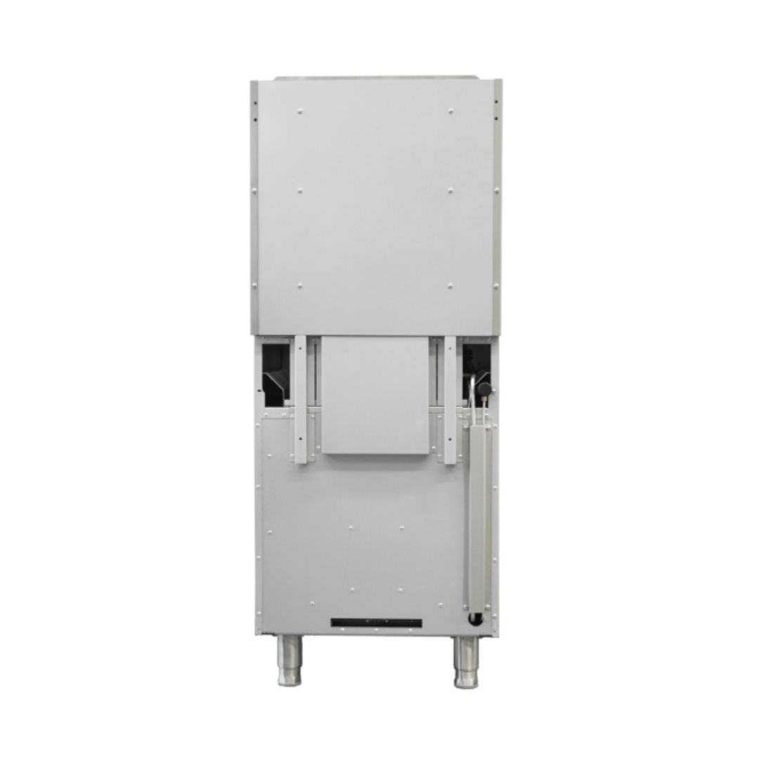 24&Quot; Commercial Range With Griddle And Oven – 93,000 Btu Restaurant Gas Range | Sr-R24-24Mg 5 Rear View Of A 24-Inch Stainless Steel Gas Range Showing The Back Panel Assembly, Gas Connection Manifold, And Adjustable Legs.