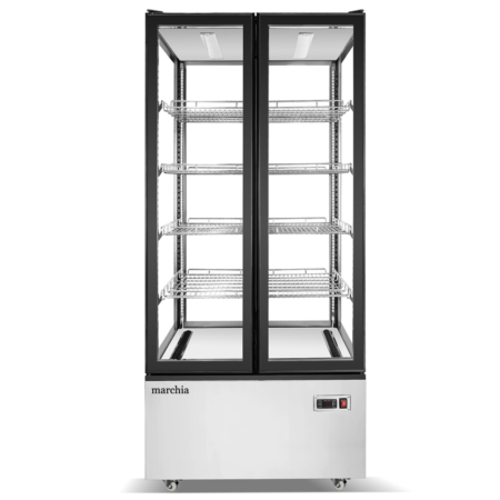 Marchia MVS800 Vertical Refrigerated Cake Display Case – Double Glass Door 19.8 Cu Ft Bakery Showcase
