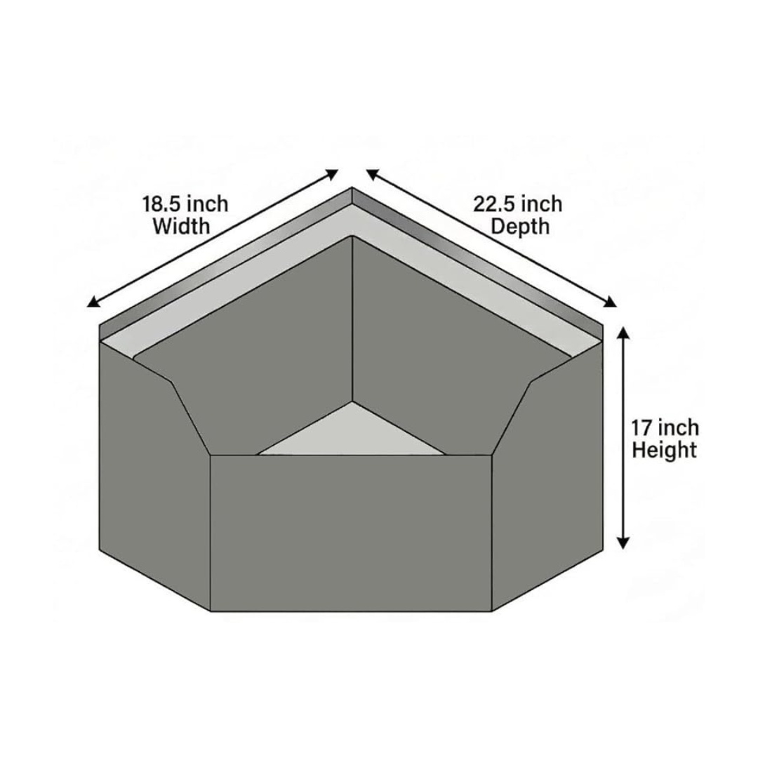 Stainless Steel Corner Floor Mop Sink 18.5 In. X 22.5 In. X 16 In. H With 16 In. X 20 In. X 12 In. Bowl 5 A 3D Diagram Of A Stainless Steel Corner Sink Showing Measurements: 18.5-Inch Width, 22.5-Inch Depth, And 17-Inch Height.