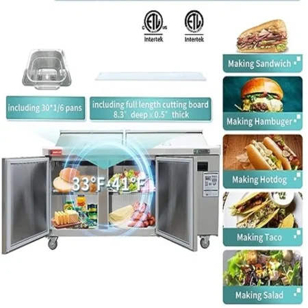 Westlake Wksr-72Bm 72 Inch Commercial Mega Top Salad And Sandwich Prep Table With Three Doors.