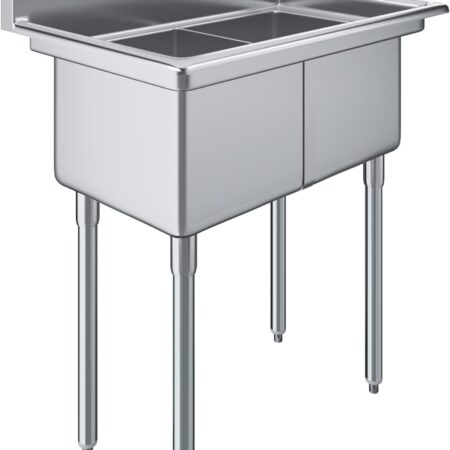 Stainless-Steel-Commercial-Two-Bowl-Sink-Without-Drainboard-Viewed-From-The-Front