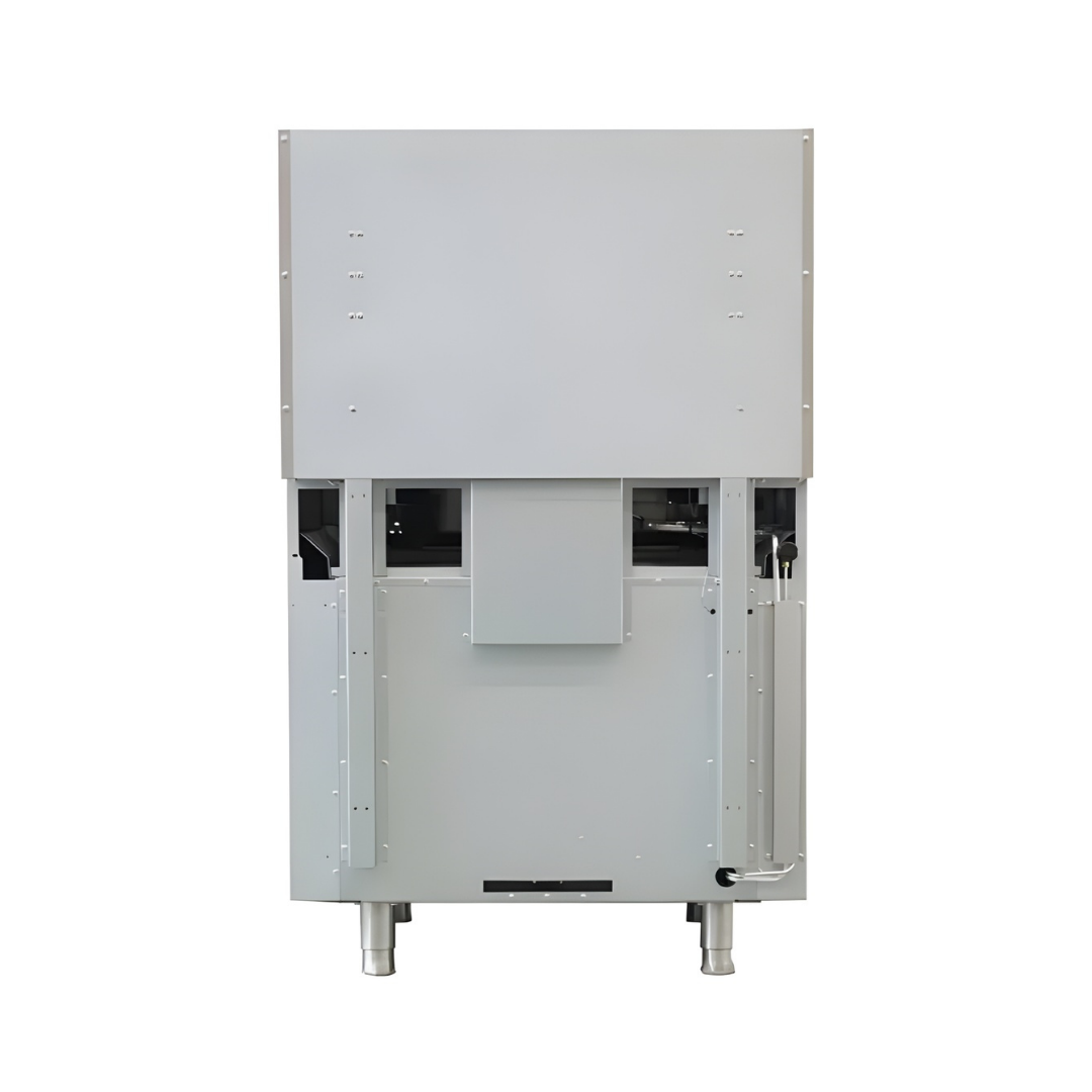 Standard Range Sr-R36-24Mg-Ng 36&Quot; Natural Gas Commercial Range With 2 Burners 24&Quot; Griddle Top 1 Oven - 153,000 Btu 3 The Rear Panel Of A Commercial Kitchen Range, Showing The Metallic Back Casing, Vertical Mounting Supports, Internal Components Visible Through Cutouts, And The Lower Legs.