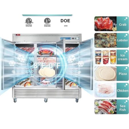 Westlake Wkf-82B 3-Door Commercial Reach-In Freezer With Stainless Steel Finish