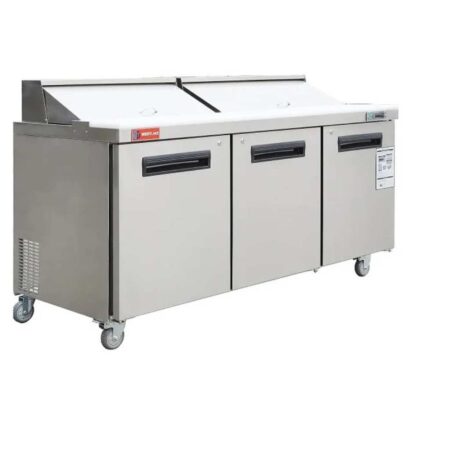 Westlake Wksr-72B 72-Inch 3-Door Commercial Sandwich Prep Table With Stainless Steel Finish.