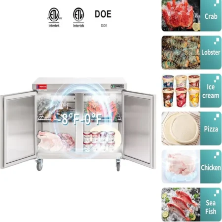 Westlake WKTF-60B 60 inch double door commercial under-counter worktop freezer with stainless steel finish