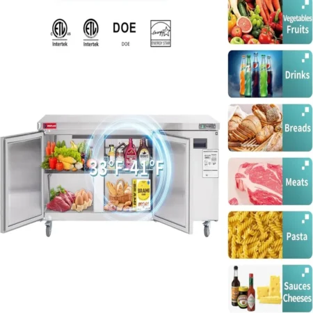 Westlake Wktr-72B 72-Inch 3-Door Commercial Worktop Refrigerator With Stainless Steel Finish