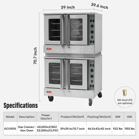 Westlake Gco511S Double Stack Gas Convection Oven For Commercial Kitchens