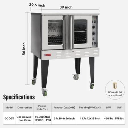 Westlake Gco511 Single Deck Commercial Gas Convection Oven On Stand With Casters.