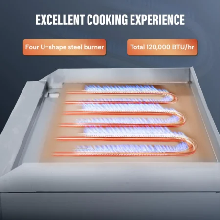 48 Inch Gas Griddle, Commercial Countertop Grill, 4 Burner Gas Griddle, Restaurant Plate Grill, Stainless Steel Griddle, 120000 Btu Gas Grill, Industrial Kitchen Griddle, Professional Cooking Equipment.