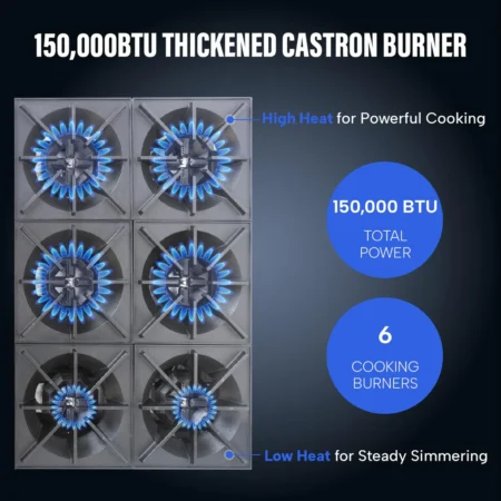 Westlake Ehp-6S 6-Burner Commercial Countertop Gas Hot Plate Stainless Steel