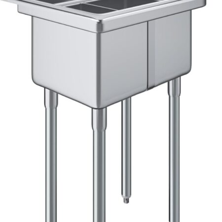 stainless-steel-commercial-two-bowl-sink-without-drainboard-viewed-from-a-front-angle-supported-by-adjustable-galvanized-legs