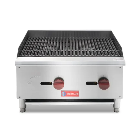 Westlake Ecb-24S, 2 Burner Restaurant Commercial Gas Countertop Radiant Charbroiler Bbq Grill 60,000 Btu Stainless Steel