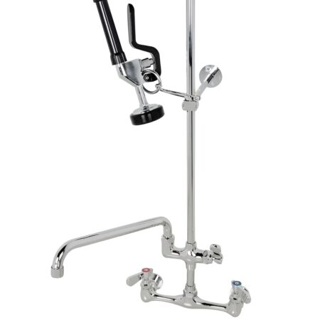 Wall-mounted Pre-rinse Assembly with 12 inch Swing Spout and High Pressure Spray Valve for Restaurants.