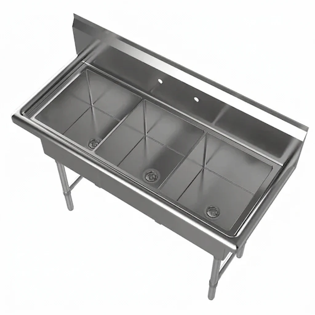 3 Compartment Commercial Sink 47&Quot; Stainless Steel - 14&Quot; X 16&Quot; Bowls 3 3 Compartment Commercial Sink 47&Quot; Stainless Steel - 14&Quot; X 16&Quot; Bowls - Image 3