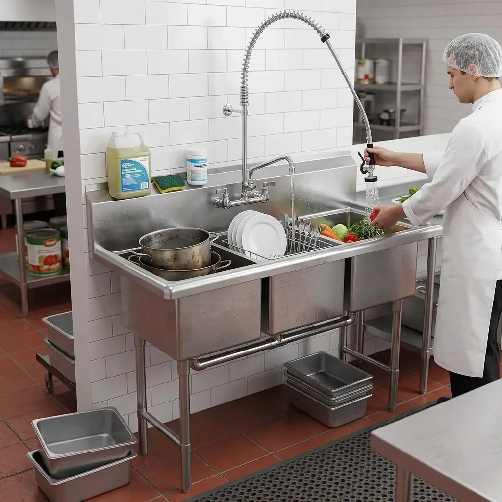3 Compartment Commercial Sink 47&Quot; Stainless Steel - 14&Quot; X 16&Quot; Bowls 5 3 Compartment Commercial Sink 47&Quot;