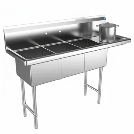 3 Compartment Commercial Sink with Right Drainboard