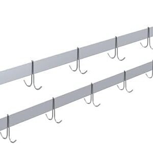 Wall-Mounted Stainless Steel Double-Line Pot Rack – Two-Tier Organizer with 6 Hooks