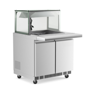CBT36-LT 36" Refrigerated Employee Service Salad Bar with Cutting Board and Lighted Glass Sneeze Guard