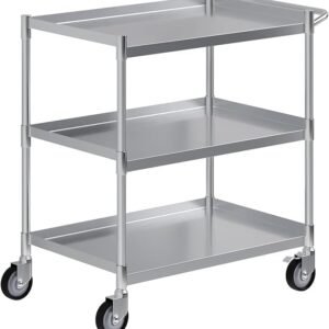 3 Shelf Tubular Utility Cart | Metal Utility Cart on Wheels with Handle