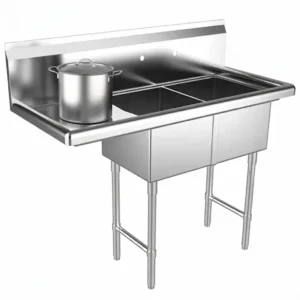 42" Stainless Steel Two Compartment Commercial Sink with Left Drainboard - 14" x 16" Bowls