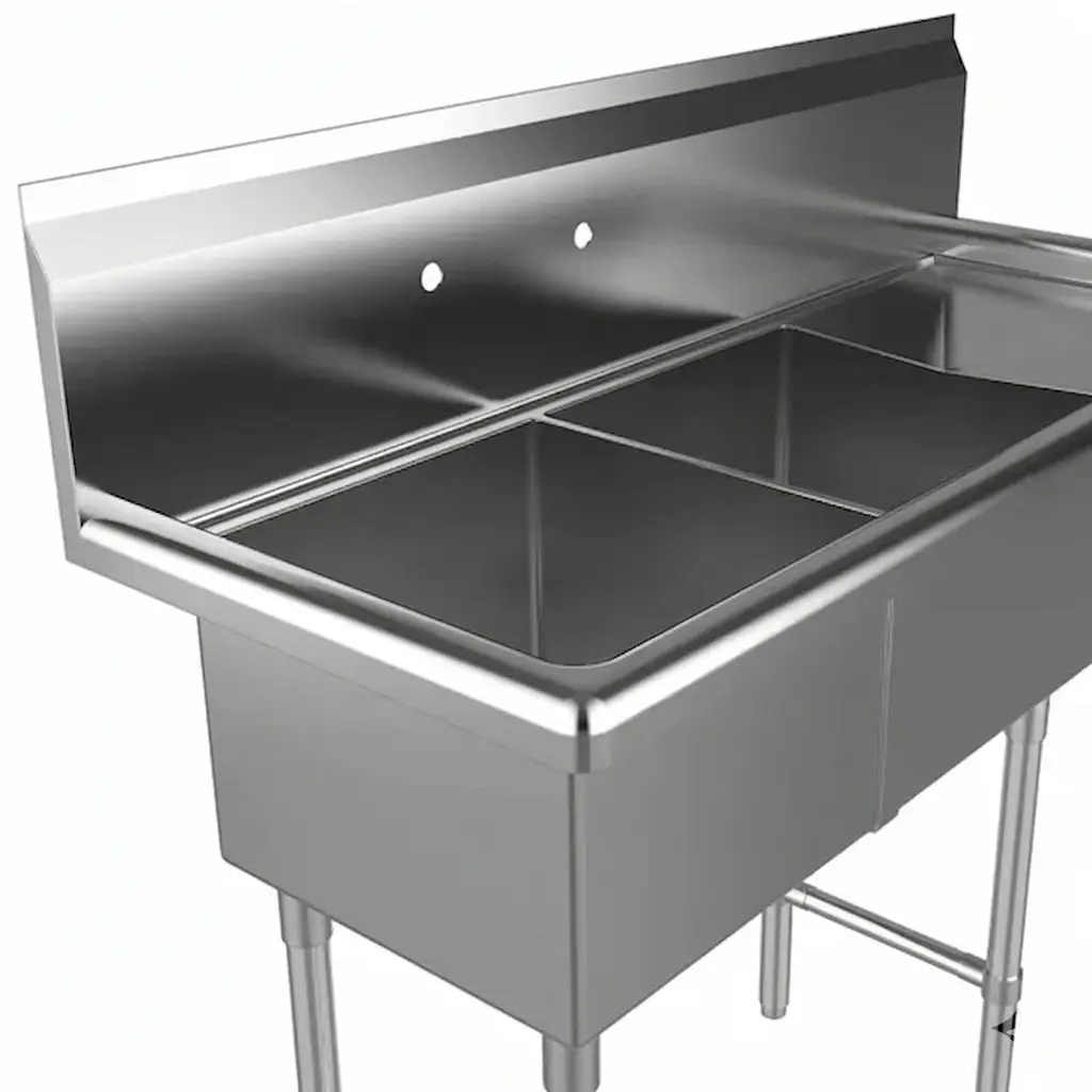 42&Quot; Stainless Steel Two Compartment Commercial Sink With Right Drainboard 2 42&Quot; Stainless Steel Two Compartment Commercial Sink With Right Drainboard - Image 2