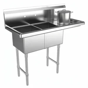 42" Stainless Steel Two Compartment Commercial Sink with Right Drainboard - 14" x 16" Bowls